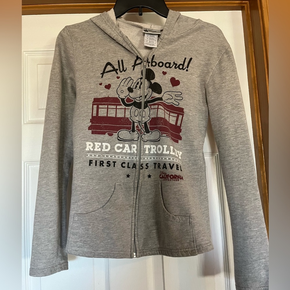 Disney California Adventure Mickey Mouse Red Car Trolley Hoodie Size Small.